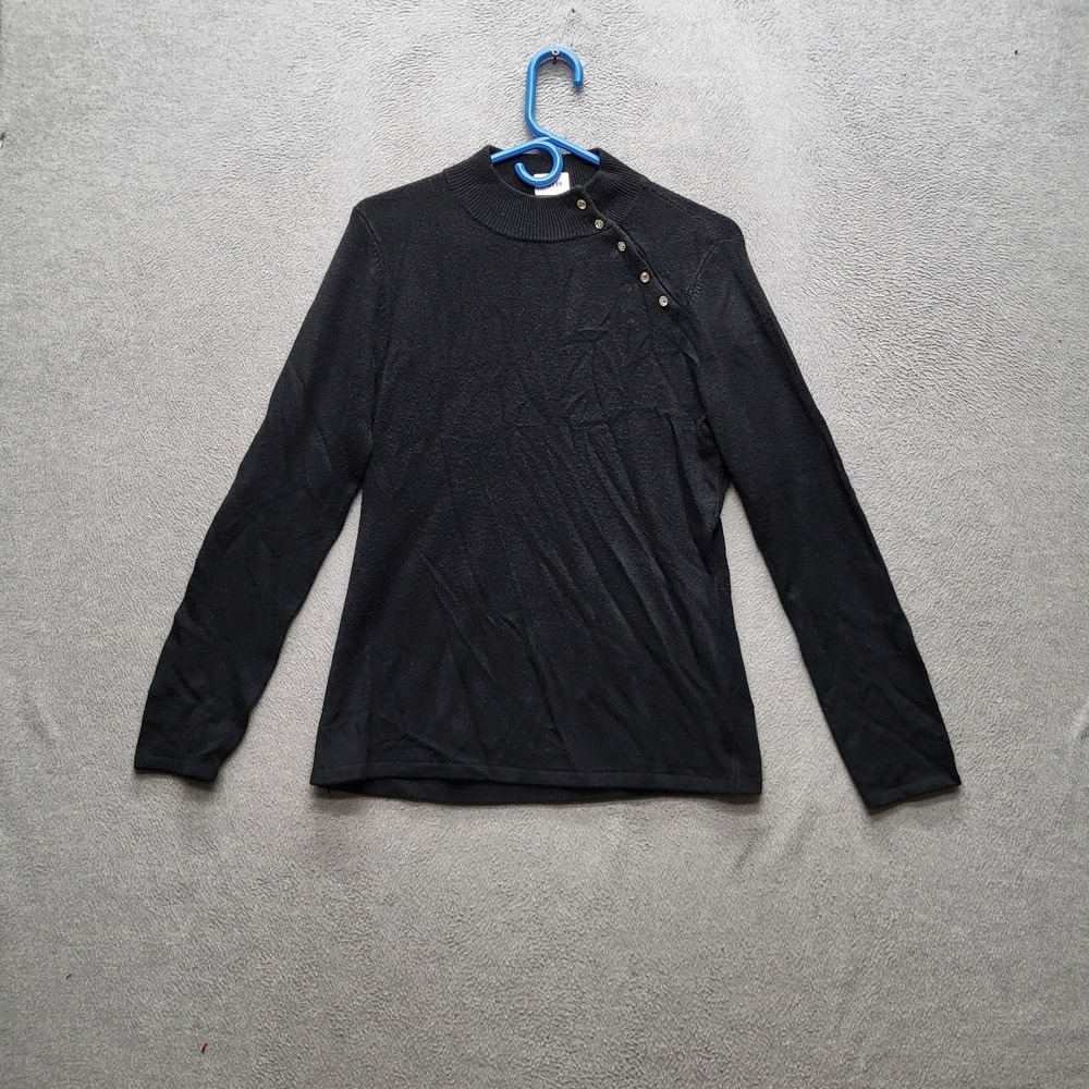 Mercer Street Studio Women Sweatshirt M Black Button Neckline Long Sleeve